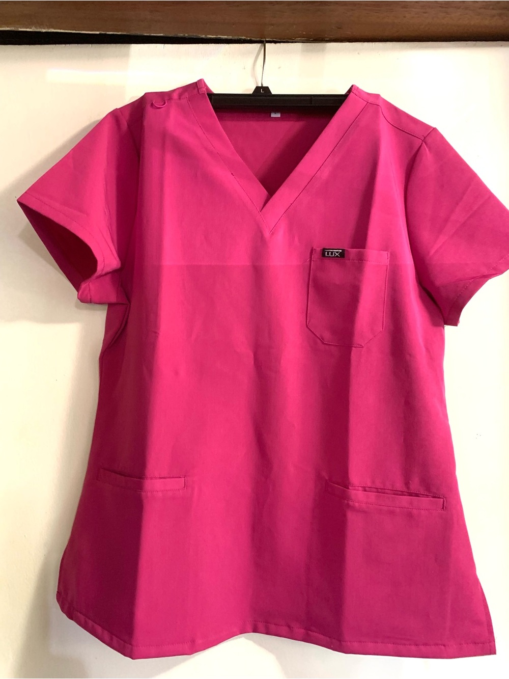 Lux Women's V-Neck Short Sleeve Top in Bright Pink